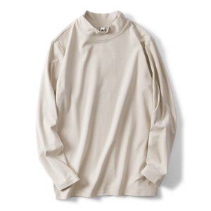 Beige turtleneck bottoming shirt men's brushed long-sleeved T-shirt
